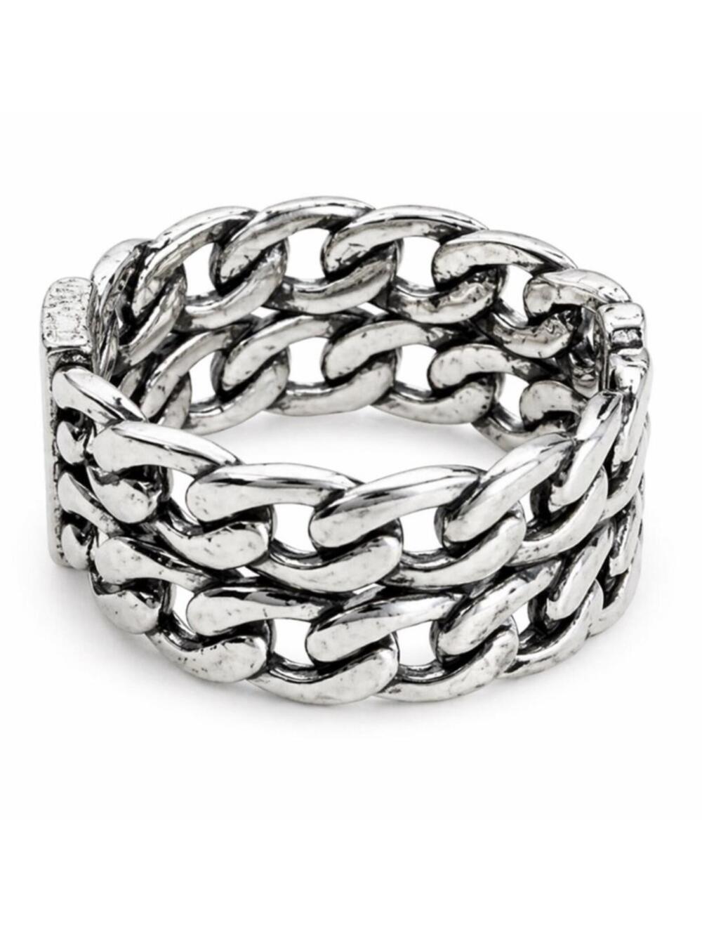 Yves Saint Laurent Paris YSL Chain Link Wide Band Ring Silver S925 - Picture 4 of 5